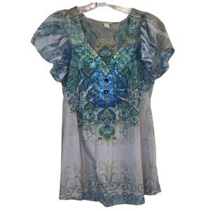 Women’s Emerge Short Sleeve V-neck Top, beige blueSize Small